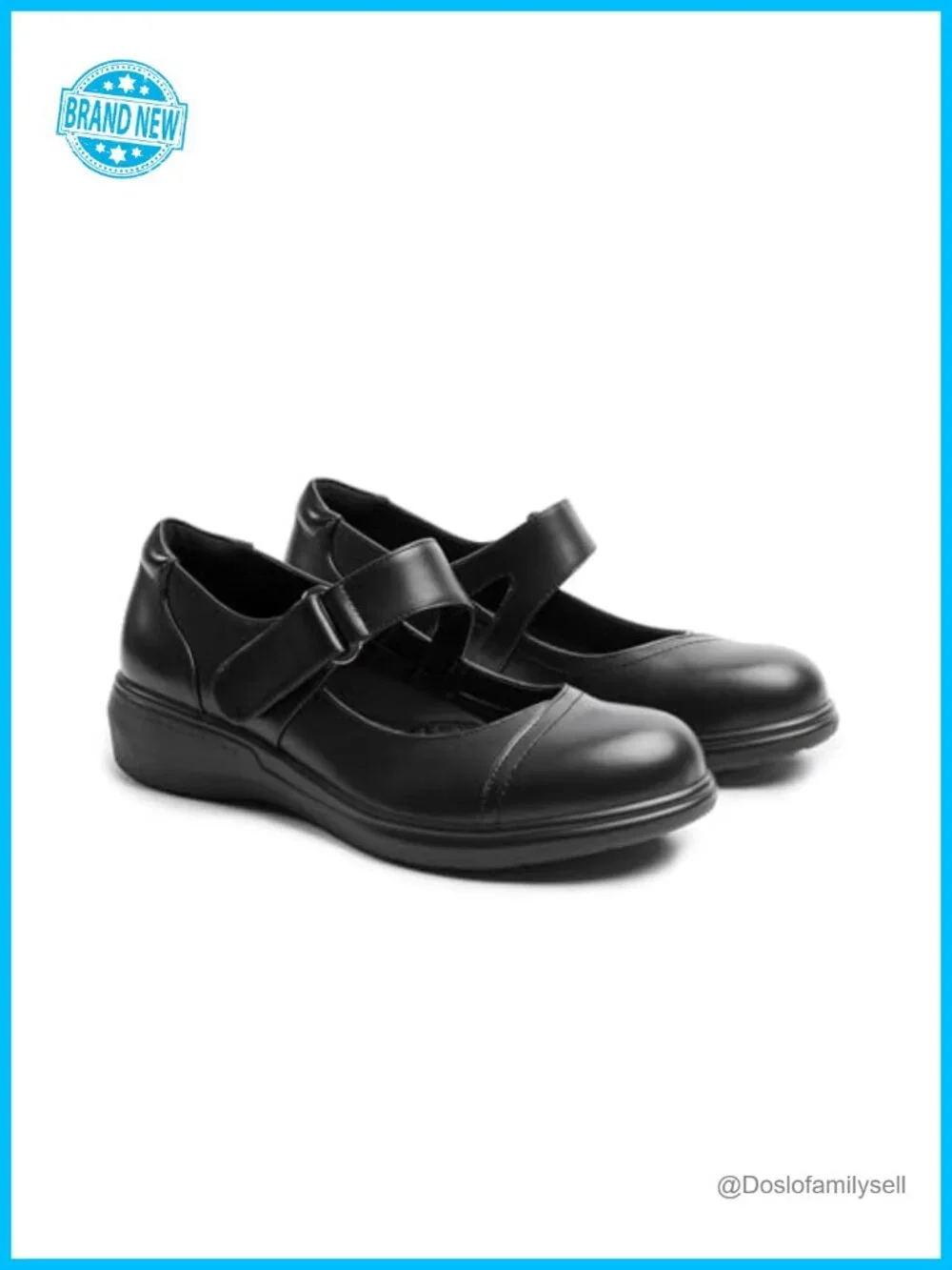 Mary Jane Flats Faux Leather Arch Support Hook and Loop Comfortable Work Shoes